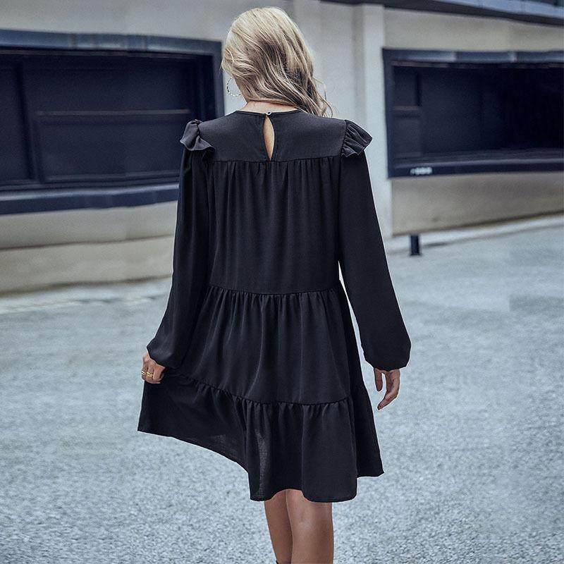 Temperament and Elegance Outer Wear Fashion Women's Long Sleeve Black Loose Dresses