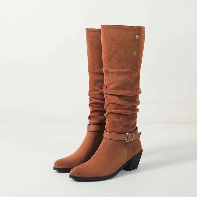 Women's high-heeled boots autumn and winter new thick-heeled suede mid-boots in size
