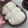 Johnature Soft Cowhide Woven Round Toe Flat Sandals Soft Sole Comfortable Genuine Leather Women's Shoes