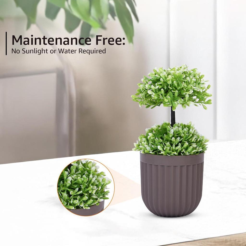 Set of 2 Artificial Topiary, 22x10 Cm, for Home/Office Décor, Greenery In Brown Plastic Pot