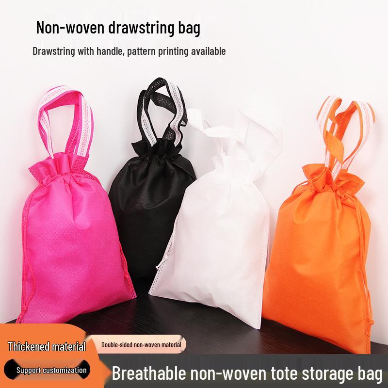 

Bright Non-Woven Drawstring Tote Bag with Custom Logo for Storage and Toys White; Custom
