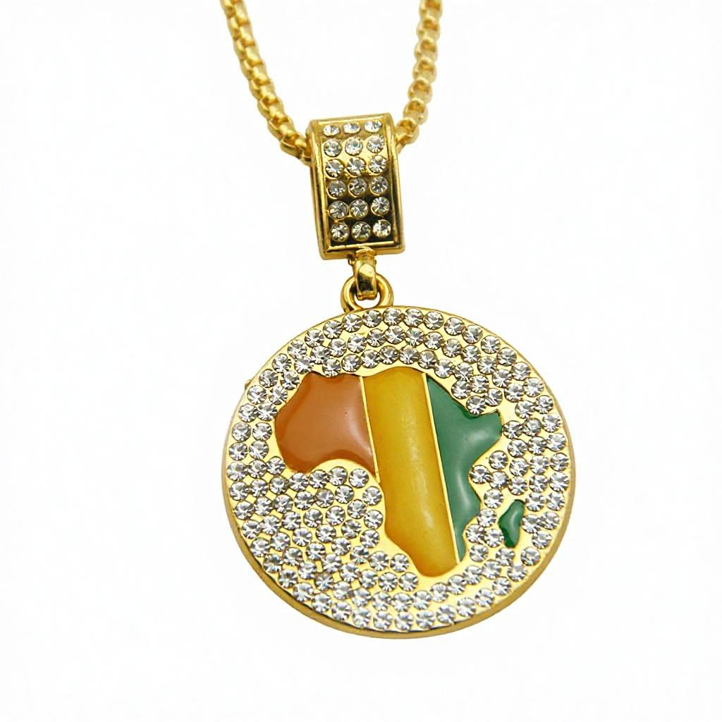 New Arrival Hop Jamaica Round Africa Map Pendant with Crystal