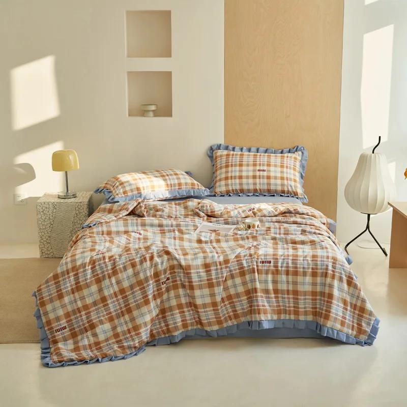 

Ботанический Цветочный Узор Рюши Стеганое Летнее Прохладное Одеяло Кондиционер Дружелюбное к Коже Мягкое Тонкое Одеяло для Детей Мальчиков Девочек 150x200cm Single 1Pc