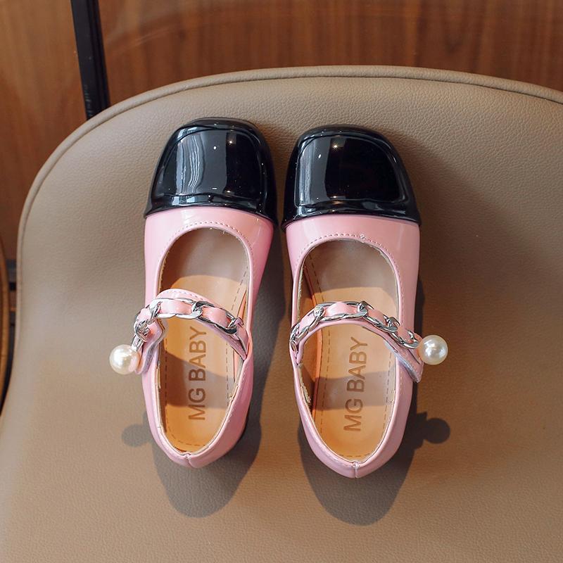 2024 Girls Mary Janes for Party Wedding Shows PU Non-slip Children Fashion Color Matching Elegant Low Heels Kids Shallow Loafer