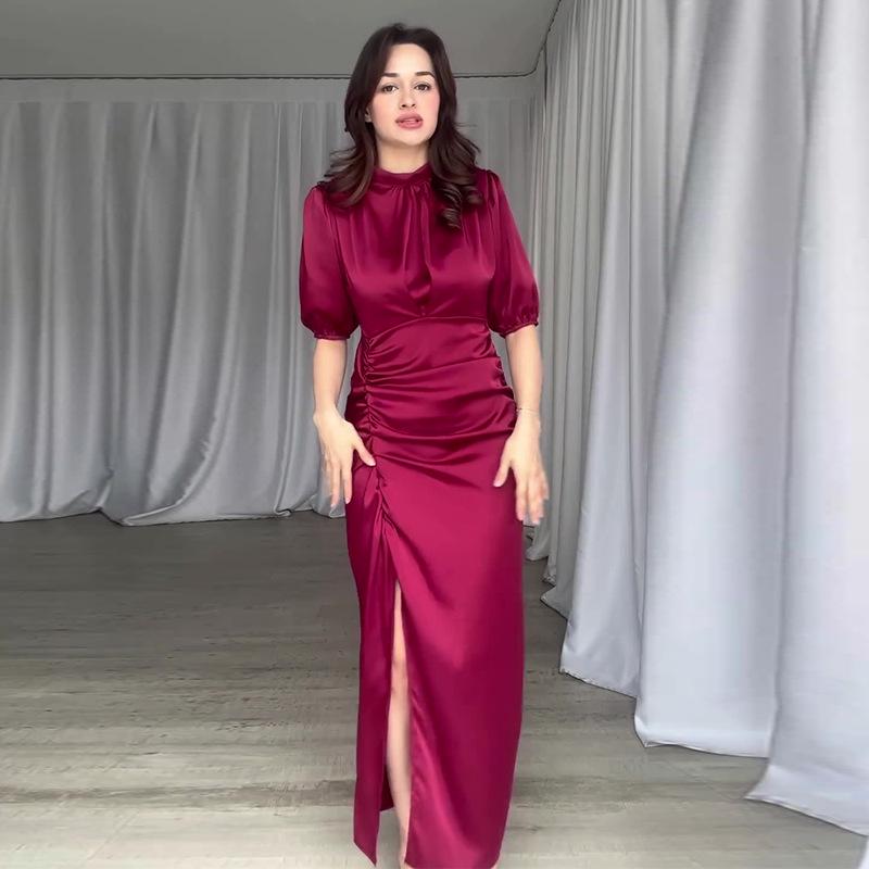 Verano 2024 Vestido Elegante con Abertura Sexy Adelgazante Europeo y Americano para Mujer