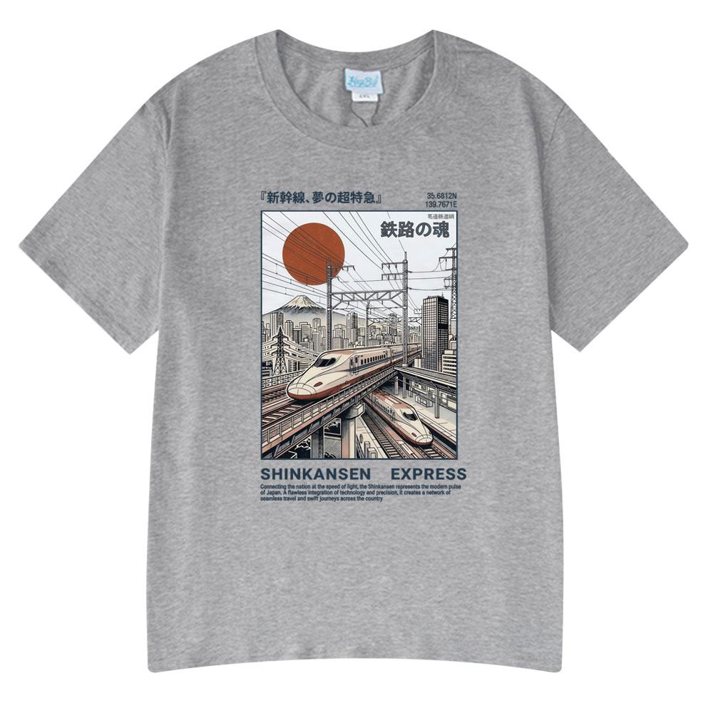 T-shirt Illustrazione Treno Espresso Shinkansen Stile Giapponese Retro Poster Vintage Ferroviario T-shirt Estiva Cotone Casual Tshirt