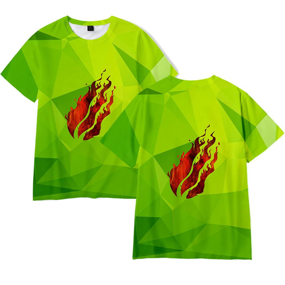 ETST37 Nieuw Zomer Prestonplayz Vlam Kleur Bedrukt T-shirt Ronde Hals Pullover Korte Mouw voor Volwassenen en Kinderen 150