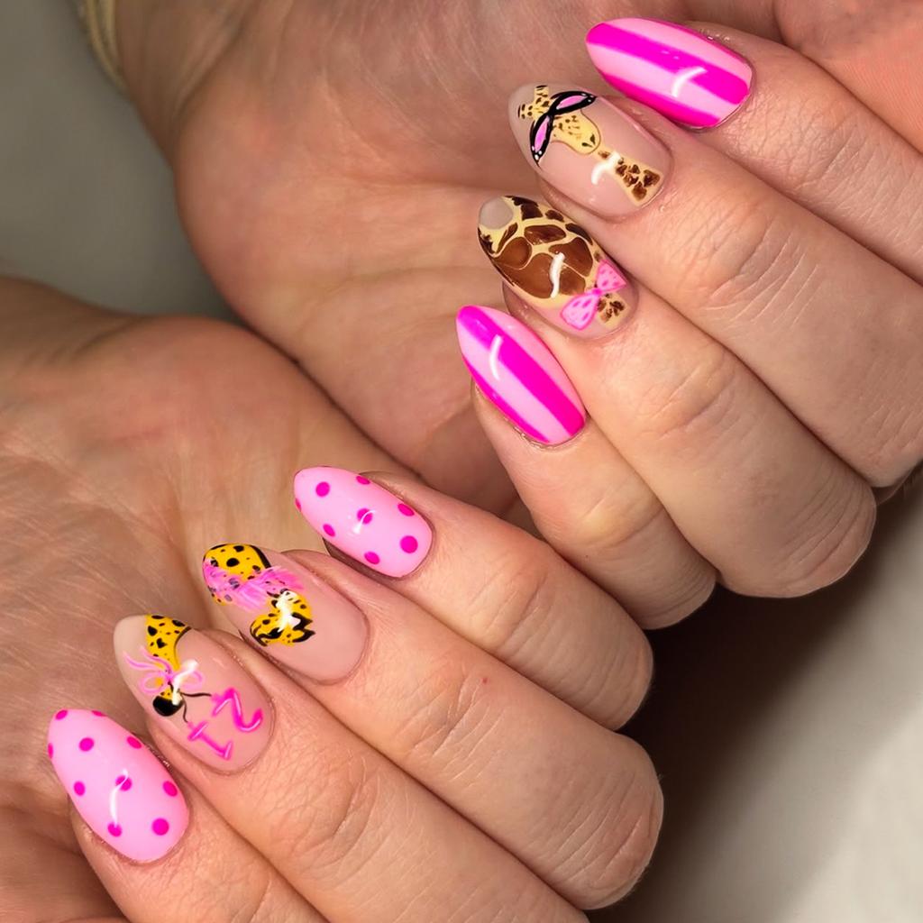 Press On Nails Almond Fake Nails French Tip False Nails with 3D Design Glossy Full Cover Acrylic Glue On Nails Artificial Stick On Nails for Women