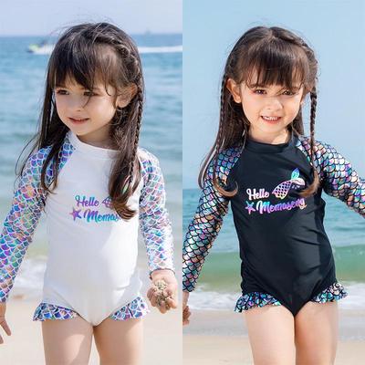 Girls' Mermaid Fish Scale Long Sleeve Sun Protective One-Piece Swimsuit