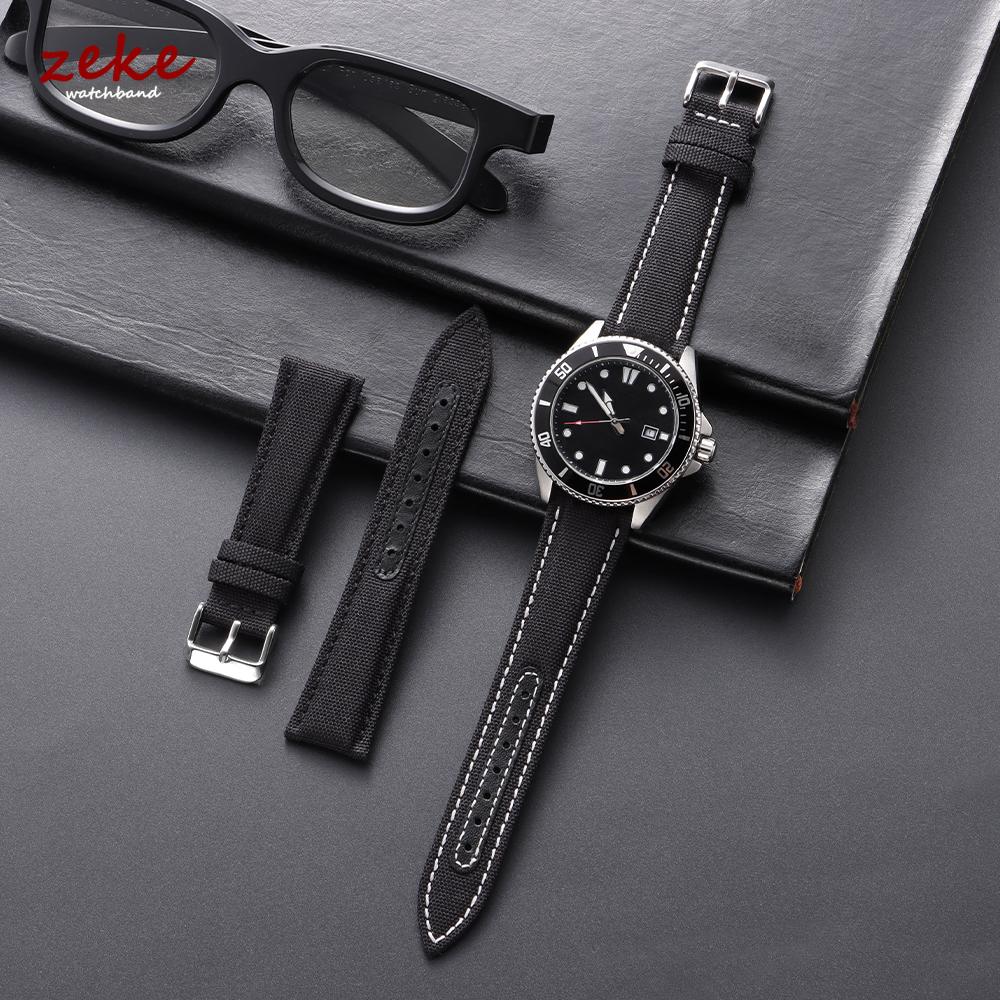 Sailcloth Watch Strap 20mm 22mm for Omega for Seiko Nylon Leather Stitching Bands Quick Release Bracelet Smartwatch Wristband