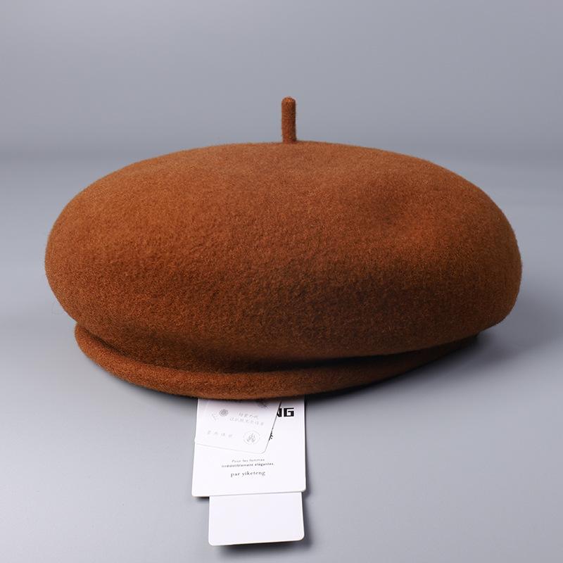 Winter Warm High Quality Australian Wool Roll Edge Beret Cap Women'S Winter Elegant Dome Solid Color Wool Painter Hat