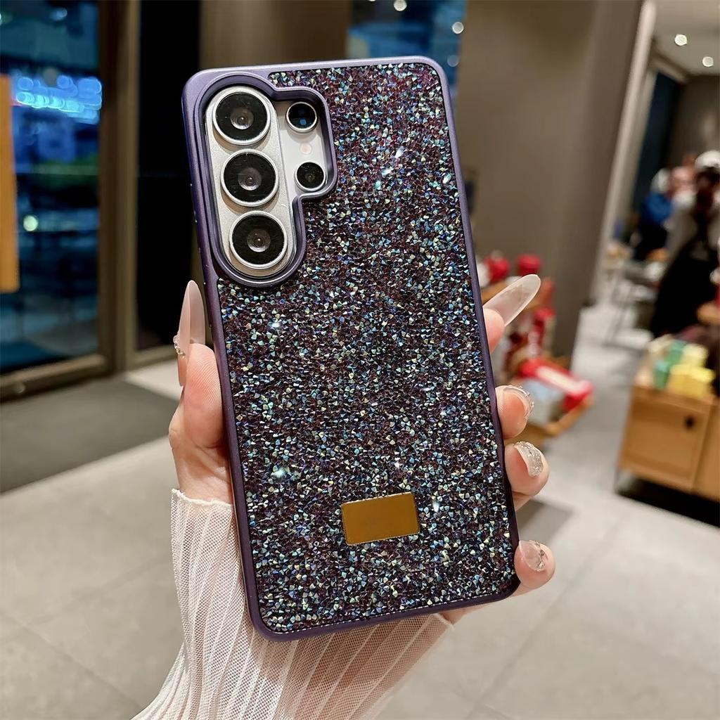Glitter Bling Diamond Sparkle Case For Samsung Galaxy S23 S24 S25 S26 Ultra Plus Metal Logo Back All-Inclusive Protective Cover