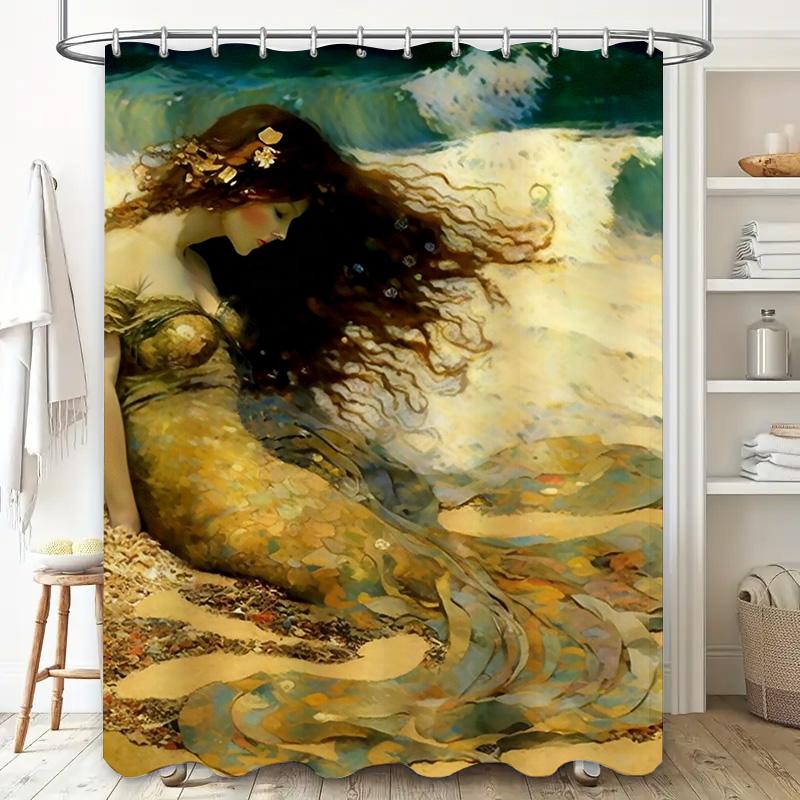 Seashell Mermaid Bath Shower Curtain Waterproof Decorative Fabric Home Decoration