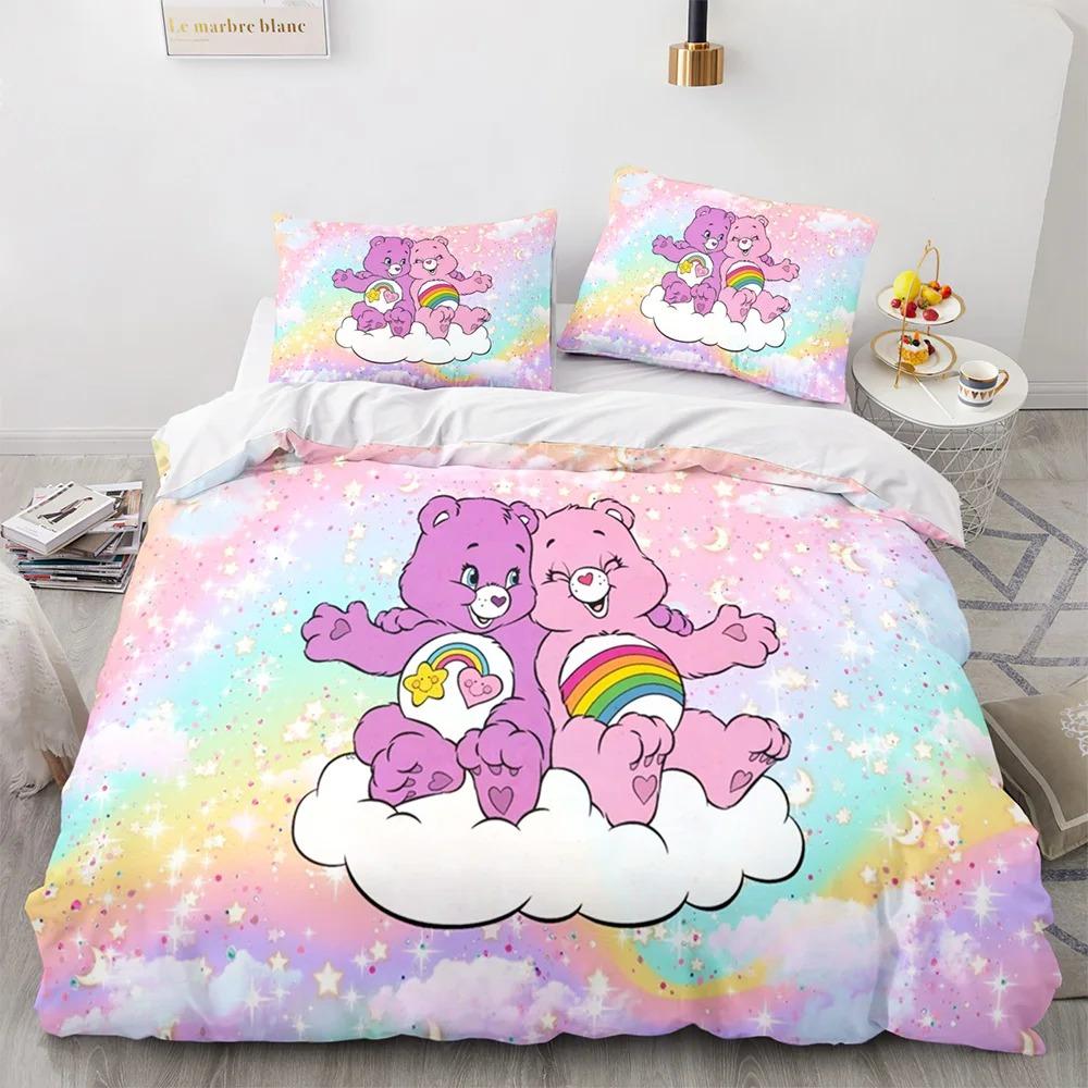 Cartoon Anime Care Bears Bettbezug-Set Kawaii Carebears Bettdeckenbezug Kissenbezug-Set Kinderbettwäsche-Set Dekor Full Queen King Size