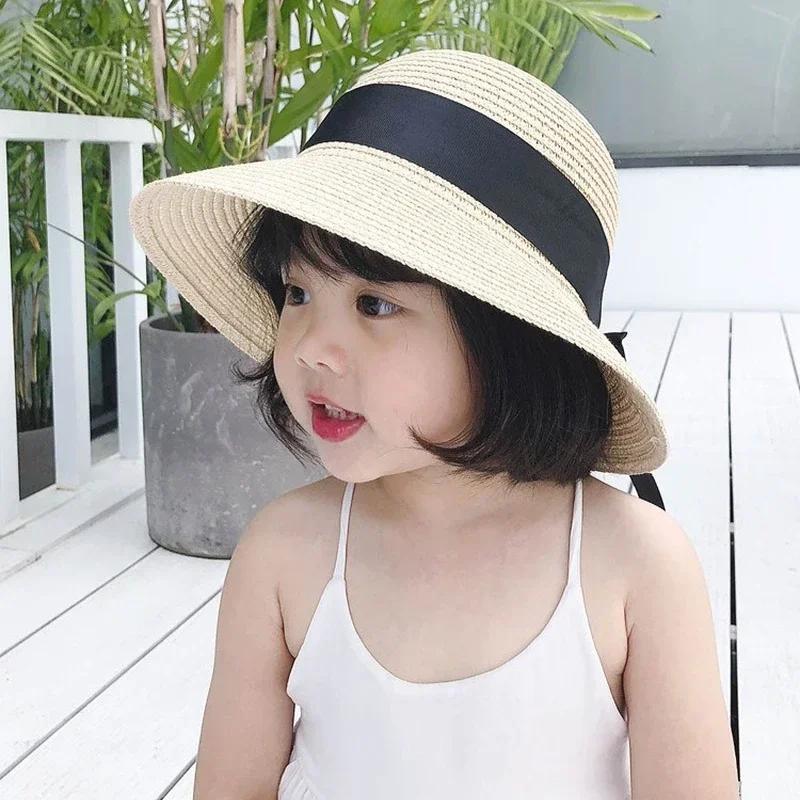 2pcs Summer Sun Protection Hat for Mother&Kids Travel Sunscreen Sun Hat Straw Hat Children's Korean Version Girls Beach Dome Hat