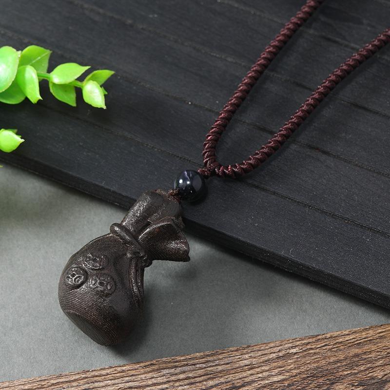 Hand-carved Mahogany Necklace Retro Femininity Long Autumn and Winter Sweater Chain Cotton and Linen Accessories
