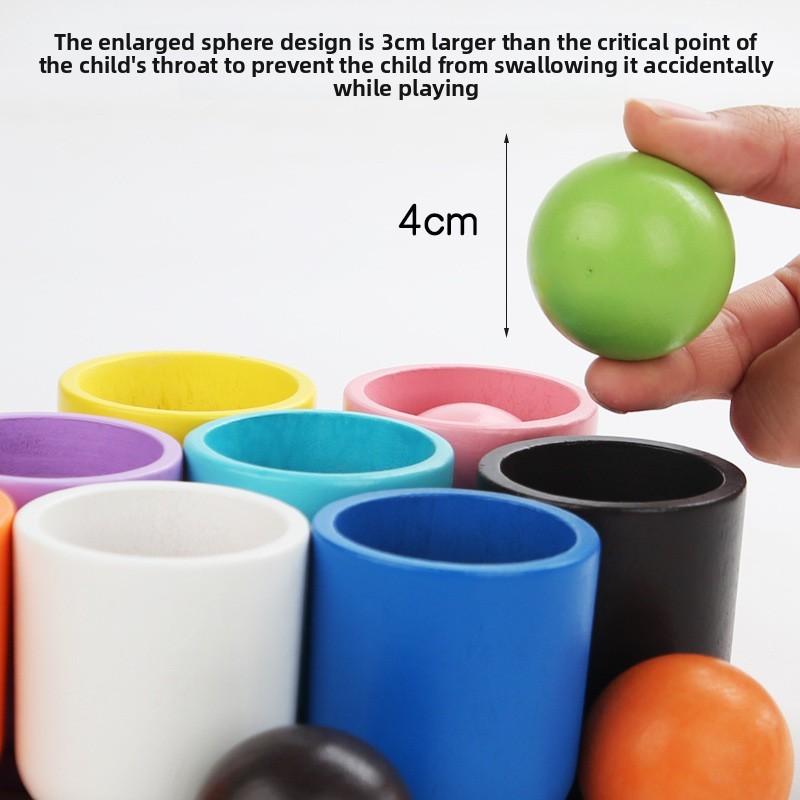 Educational Playset Wooden With Color Matching Balls And Cups For Learning Kids