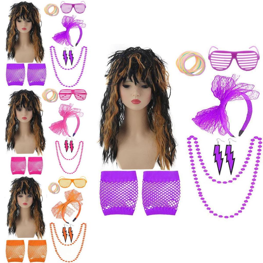 Vibrant Punk Rock Wig Set For Unisex Complete With Colorful Accessories For Nostalgic Style