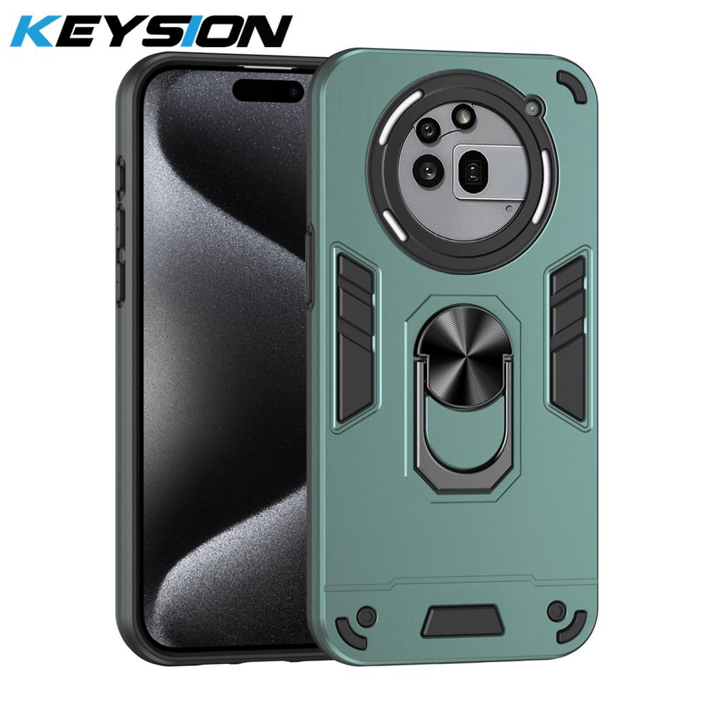 

KEYSION Противоударный защитный чехол для Nothing Phone 3A Pro Мягкий силиконовый чехол + PC Ring Stand для телефона, задняя крышка для Nothing Phone 3A Pro for Nothing 3A Pro зелёный