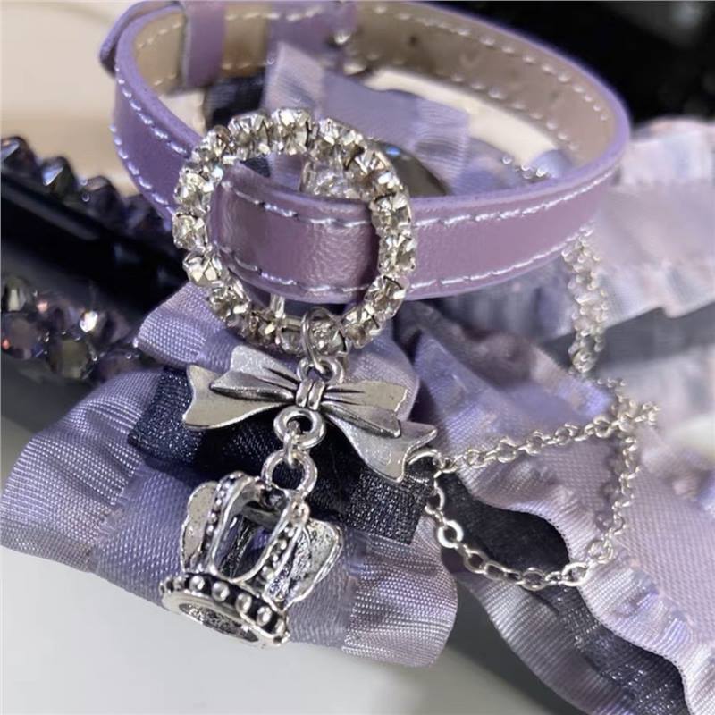 Original Y2k leather bow love rhinestone pendant bracelet subculture cute fashion high sense