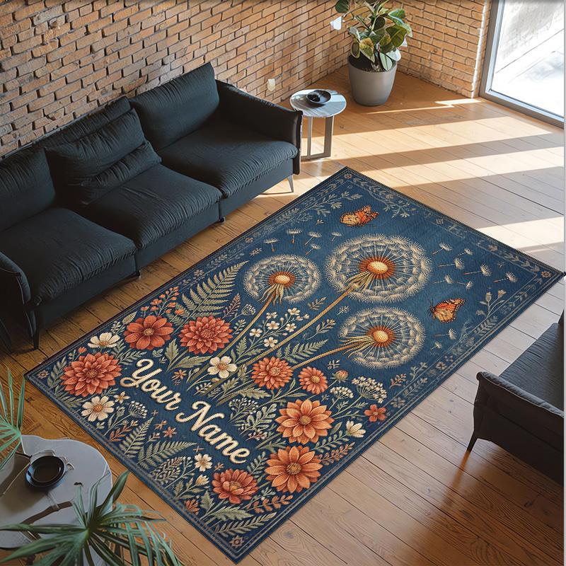Leopard Theme Crystal Velvet Floor Rug Personalized Custom Name Text Warm Carpet Home Decoration