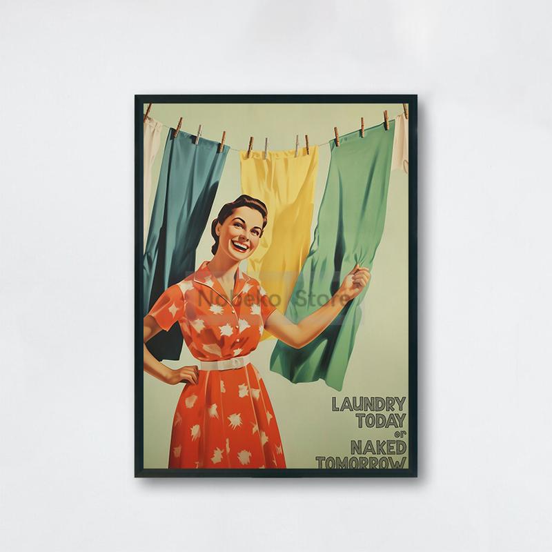 Vintage Funny Laundry Day Poster Retro Housewife Funny Prints Canvas Painting Wall Art Pictures Home Room Bathroom Decoration