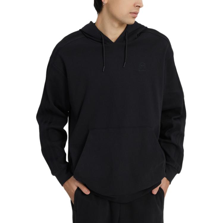 Adidas Neo Solid Color Logo Embroidered Knit Hoodie Unisex Hoodie Black IA6894