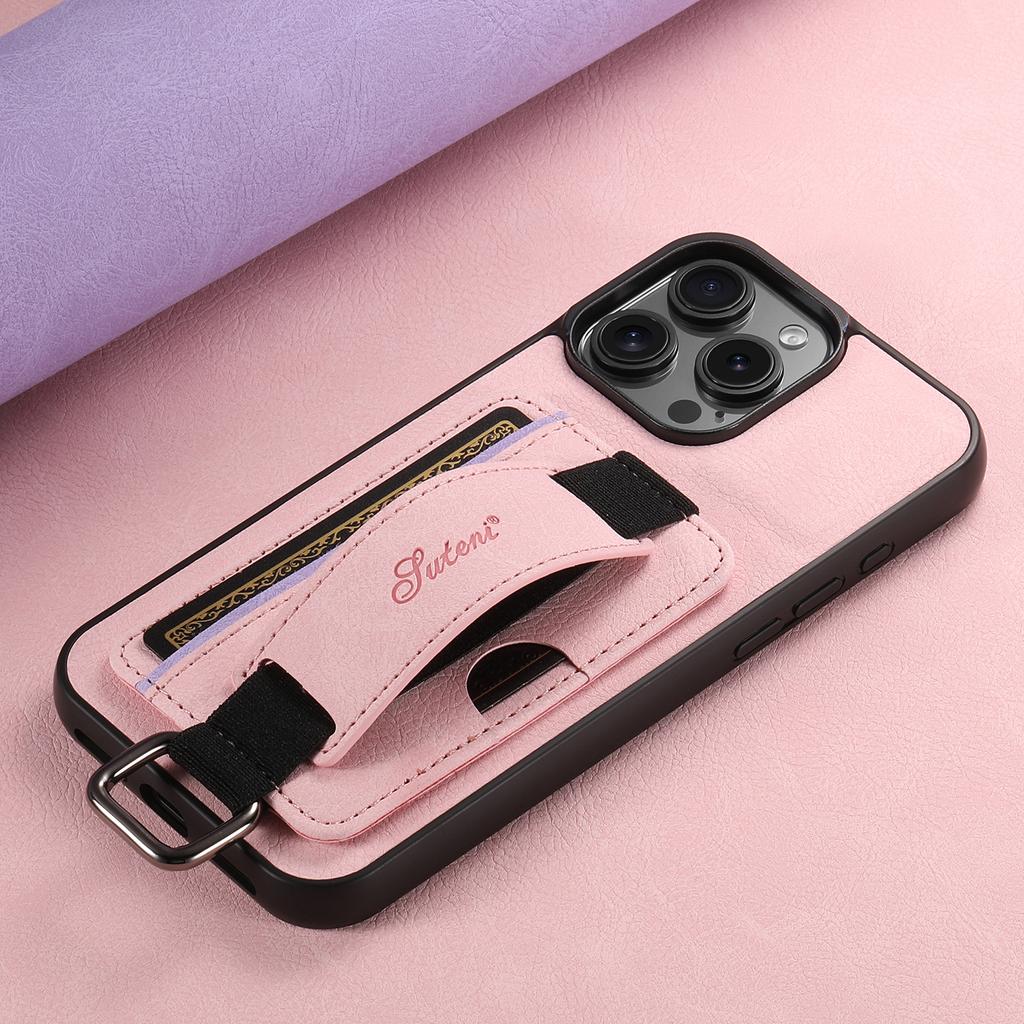 SUTENI H13 For iPhone 16 Pro Max Case Litchi Texture Leather+TPU+PC Cover with Card Holder Kickstand