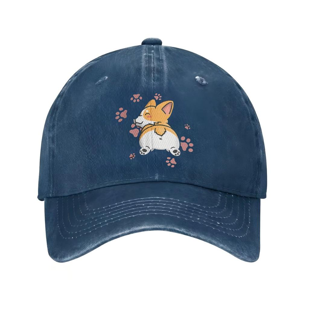 Corgi Butt Pink Paw Print Baseball Cap Unisex Cotton Adjustable Casual Streetwear Outdoor Hat