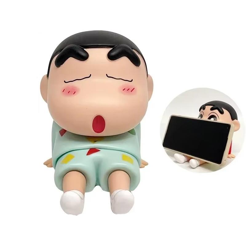 Crayon Shin-Chan Figures Phone Holder Kawaii Anime Desktop Ornaments Cartoon Watching Tv Phone Support Cute Doll Decorations