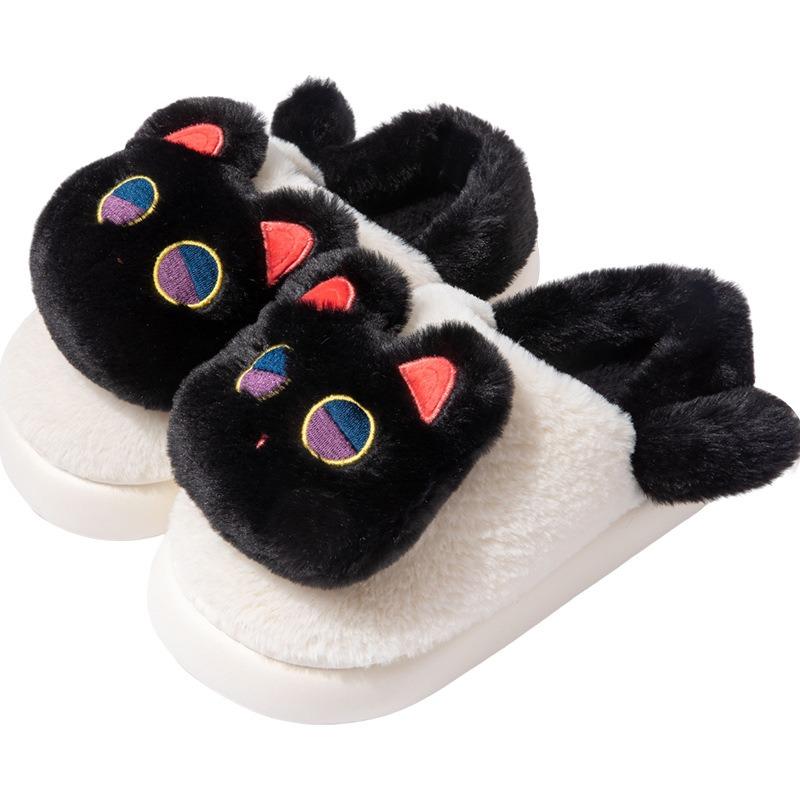 Cute cat cotton slippers female autumn and winter girl heart indoor home plush warm cartoon non-slip plush slippers