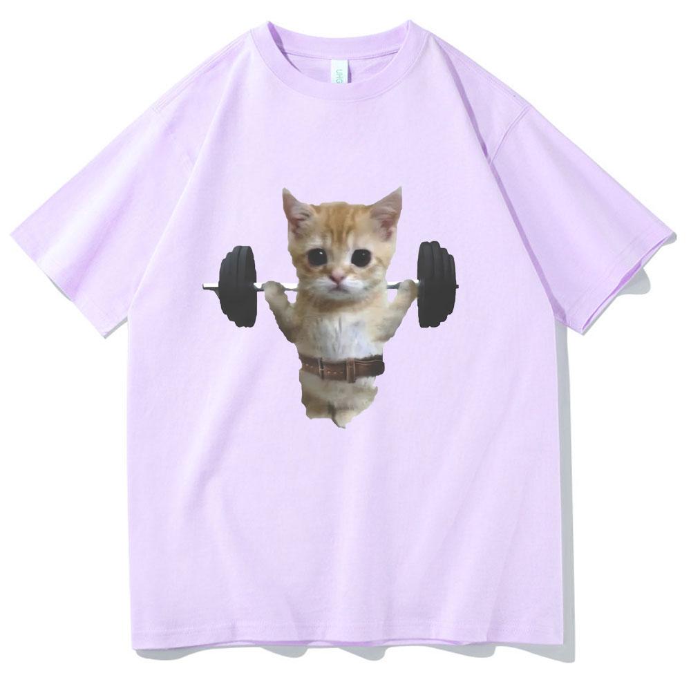 Gym Cat Sam Sulek Funny T Shirts Unisex Women Cute Kawaii Fitness Pump Cover Tshirt Male Oversized Pure Cotton Tshirt Short Sleeve
