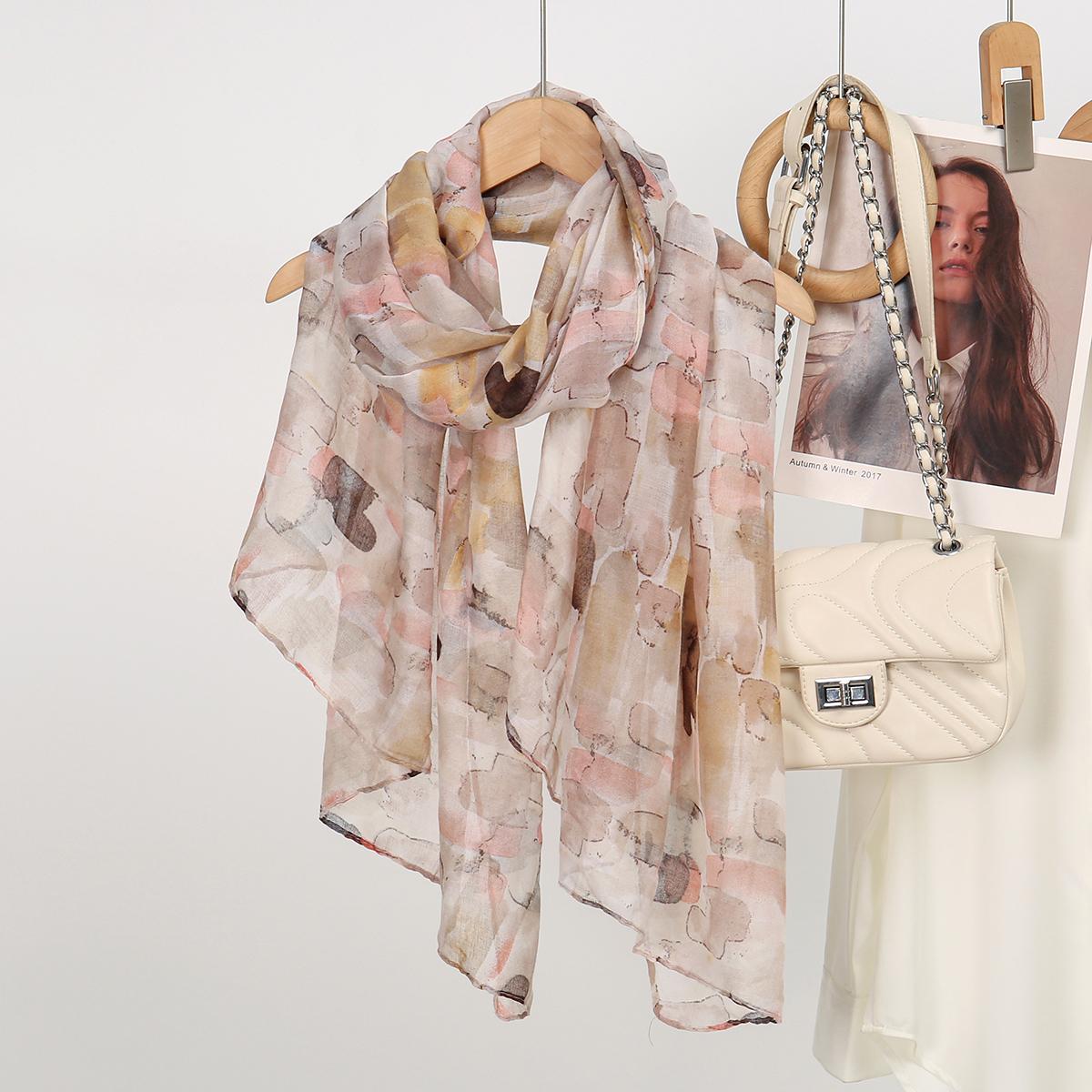 

Ink and Wash Style Printed Scarf Muslim Colorful Tie-dye Shawl Women Thin Soft Voile Cotton Hijab Sun Protection Travel Shawl