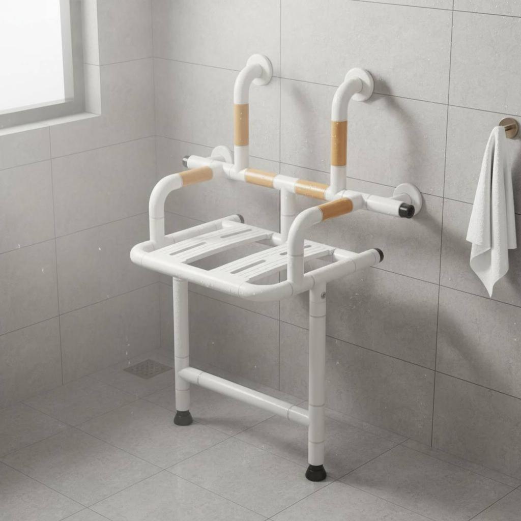 Wall-Attached Shower Chair Space Saving Folding Bath Seat Easy To Clean