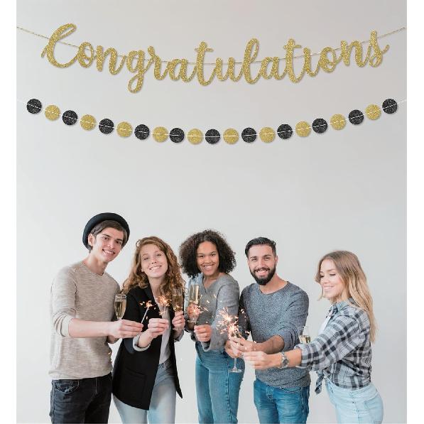 Pre-Strung Congratulations Banner for Graduation Decorations - Congratulations Decorations - Congrats Banner for Graduation, Wedding, Retirement