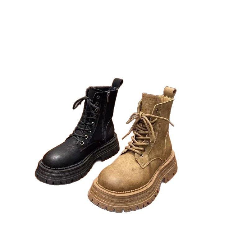 Thick-soled Martin Boots Women's Thick-heeled Cotton Boots Autumn and Winter New Versatile Velvet Thermal Locomotive Short Boots Women