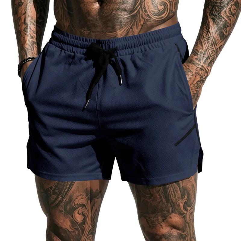 Men's Quick Dry Mesh Athletic Shorts Gym Running Workout Shorts with Zipper Pockets Breathable Elastic Waist Casual Sports Shorts for Men