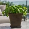 Balcony Garden Plant Holders Square Resin Planter, 10 Inch Large Pot with Drainage Hole, Modern Decorative Flower Pots Saucer for Indoor Outdoor