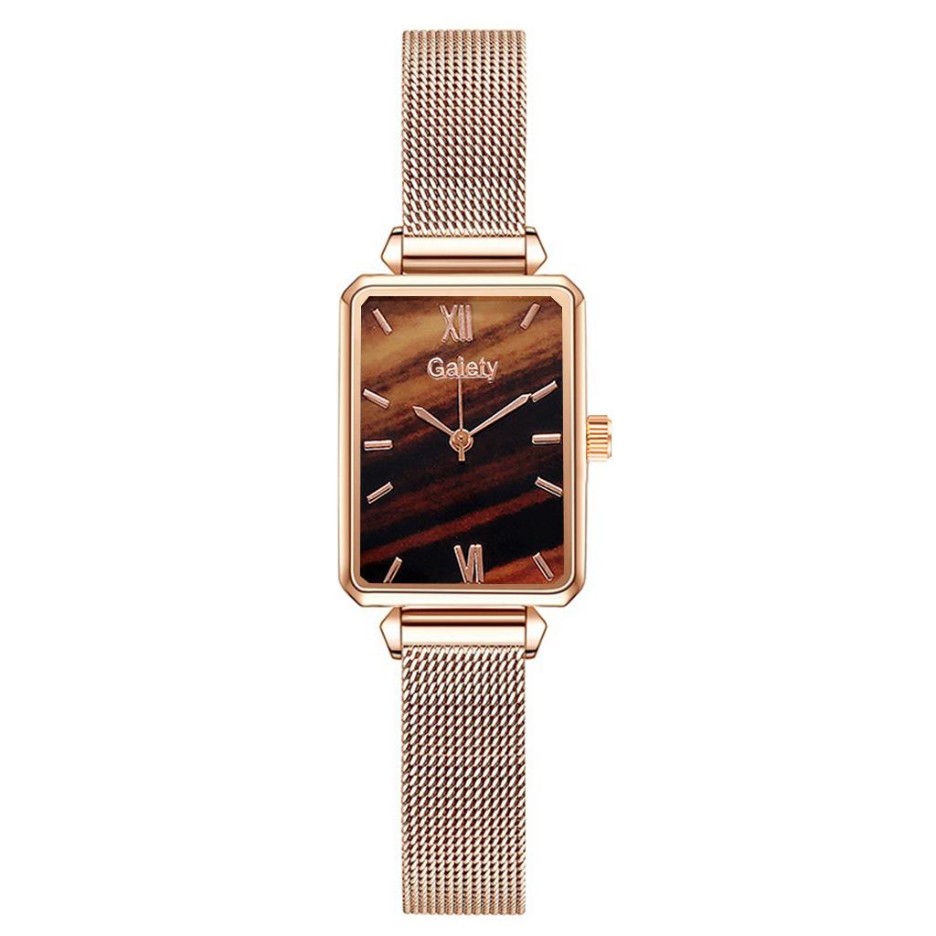 Rectangle Women Watch 2 PCS Set Bracelet Rose Gold Wristwatches Ladies Mesh Magnetic Luxury Simple Steel Female Watches Gift