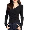 Plus Size Korean Style Autumn V-Neck Long Sleeve T-Shirt: Slimming, Flattering, Versatile, Flaw-Hiding Design for Women