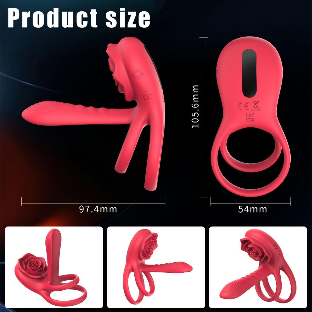 9 Modes Vibrating Penis Sleeve Silicone Vibrating Rooster Ring Penis Sleeve with Rose Clitoral Stimulator Sex Toys for Adult 18