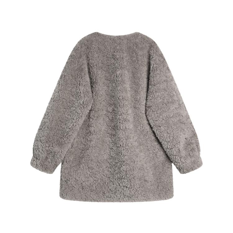 ELLE French Casual Loose Versatile Comfortable Drop Shoulder Long Sleeve Lambswool Single-Breasted Fleece Coat Women outerwear EF53026