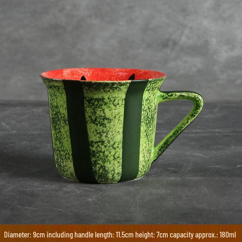 Hand-Painted Watermelon Design Large Ceramic Noodle Bowl with Underglaze Snails Pattern - Fresh, Deep & Stylish.