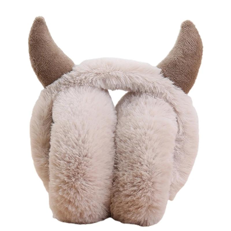 Adjustable Earmuffs Foldable Gifts Winter Girls Earmuffs Kids Plush Winter Outdoor Ear Warmers With Horns Christmas