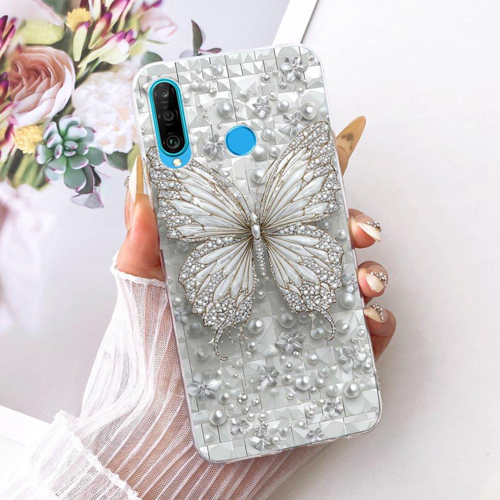 Transparent For Huawei P30 Lite Case Cover Cute Cat Fashion Butterfly Funny Painted Casing MAR-L01A MAR-L21A MAR-LX1A