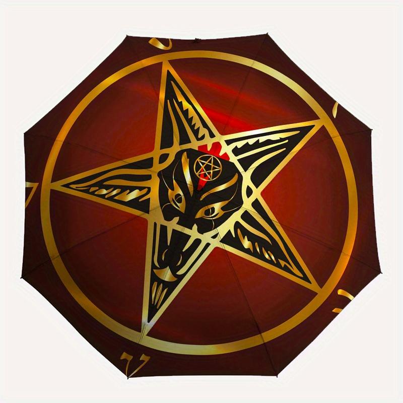 Golden Baphomet Pentagram Symbol Sticker DecalUmbrella, Portable 3-Fold Compact Umbrella,Christmas Gift ES487