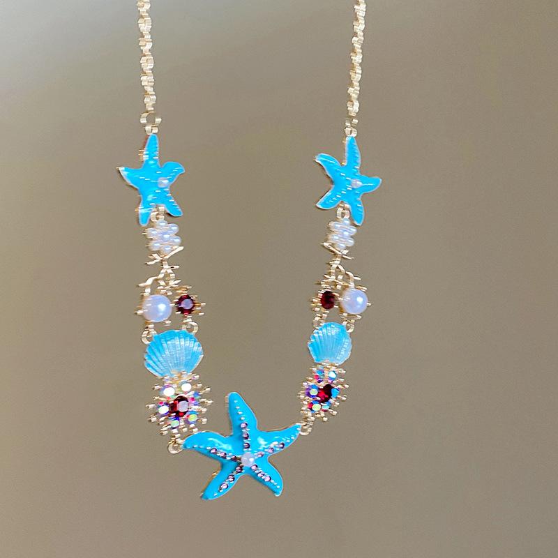 

Ожерелье-подвеска из ракушки с жемчужиной-каплей масла и морской звездой, в отпускном стиле, универсальная цепочка до ключицы, нишевое высококлассное темпераментное ювелирное изделие для женщин