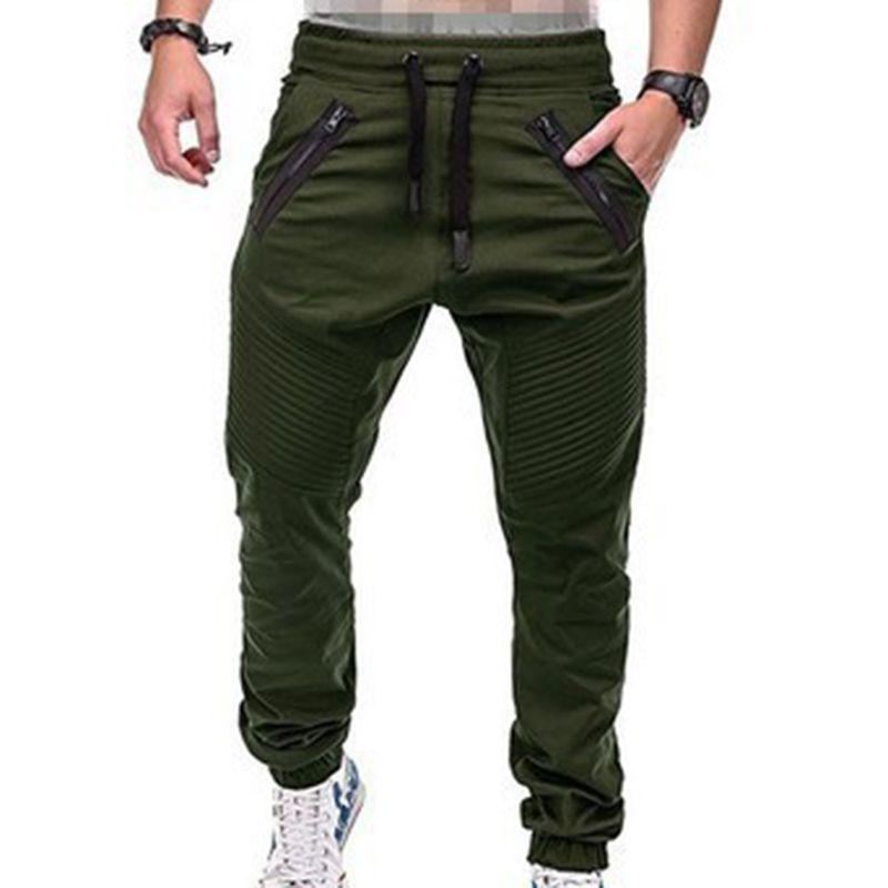 Men's Slim Fit Cuffed Trousers With Adjustable Waist And Multiple Pockets
