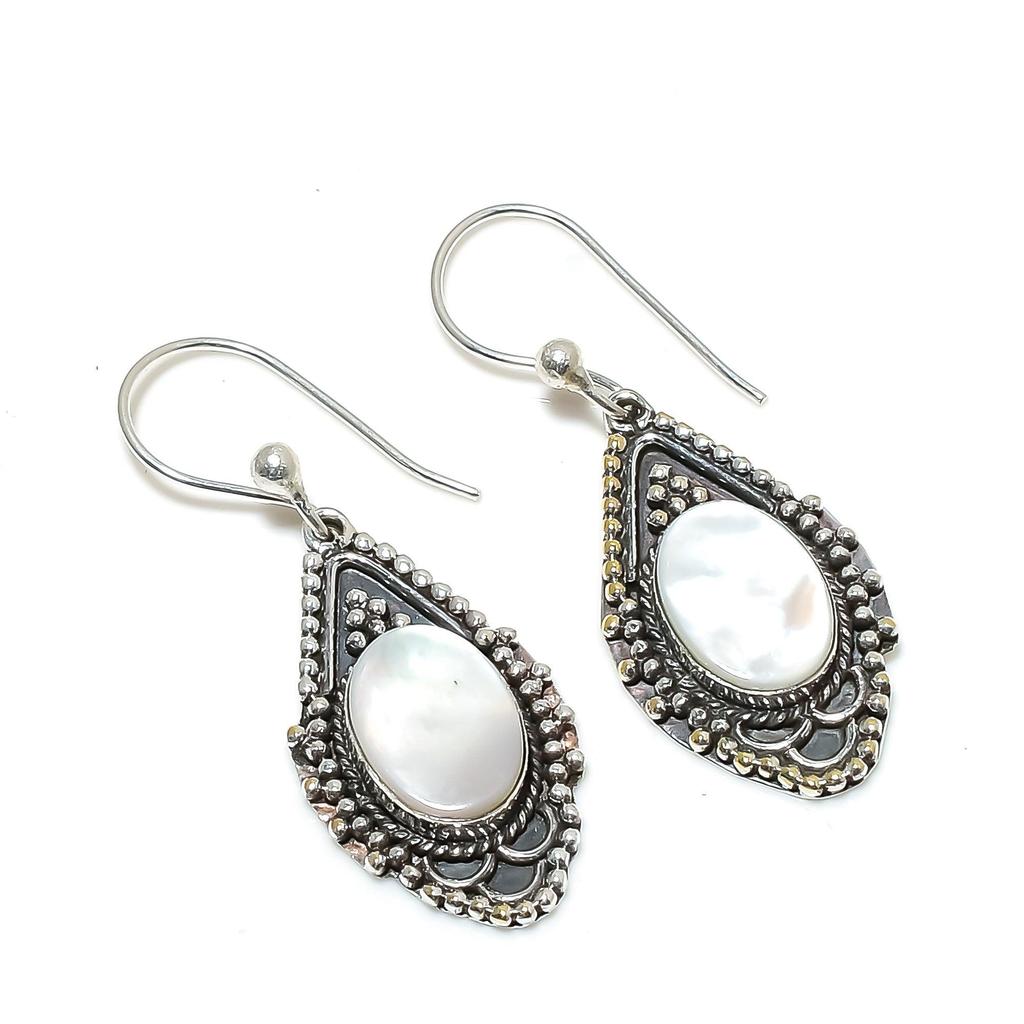 Natural Mother Of Pearl Gemstone Earrings, 925 Sterling Silver Earring, Handmade Boho Silver Jewelry Dangle Earrings, Thanksgiving Gifts