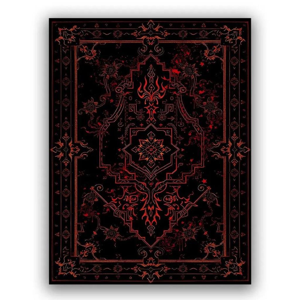 Mystic Red and Black Rug with Bold Gothic Carpet, Mystic Dark Rug with Fiery Red Ornamental Design, Occult Rug, Witchcraft Rug